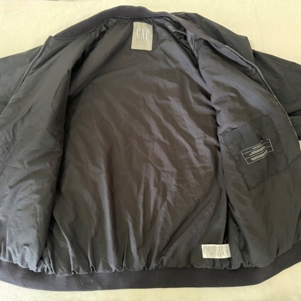 Gap Mens Bomber Jacket Black Water Repellent Full Zip Medium - Picture 11 of 11